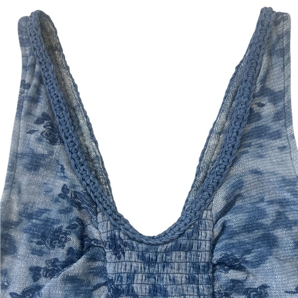 Free People Remie Floral Print Blue Corset Crop Tank Top - Picture 6 of 9